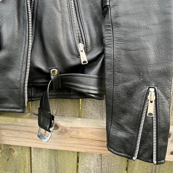 Straight To Hell Black Leather Moto Jacket Size L - Picture 5 of 12